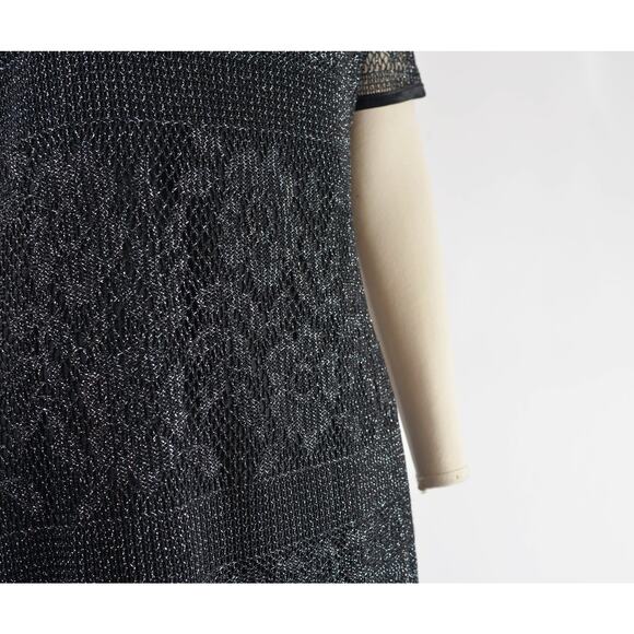 Vintage 90s Black Sheer Lace Metallic Silver Boho Whimsigoth Maxi Dress M L - Picture 7 of 9